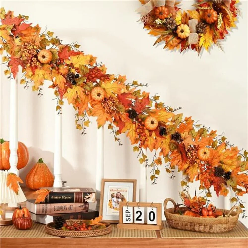 Fall Decor - 5.9 FT Fall Garland for Mantle, Artificial Fall Leaves Garland